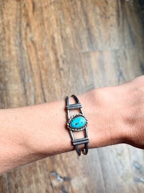 Vintage Sterling Silver Turquoise Cuff Bracelet - Blue Stone